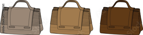 Collection of stylish hand-drawn satchel bags in different brown color variations. Isolated vector illustration of fashion accessories for men