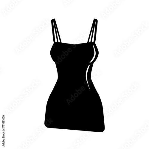 The design style for a woman's dress includes a square neck, sleeveless and strappy elements, low cut spaghetti straps, and a straight silhouette in a maxi or midi length
