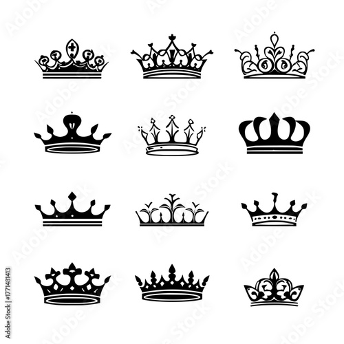 The Crown icon set, which includes Crown Icon and Set of Crowns, presents a collection of crown silhouette and a crown modern icon