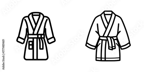 A hotel bathrobe icon, set against a white background, serves as a symbol and is also referred to as a bathrobe icon or bathroom sign
