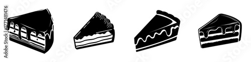 A modern, isolated illustration on a white background depicting a pastry dessert with cream, also described as a sweet bakery piece and a slice of cake with chocolate glaze