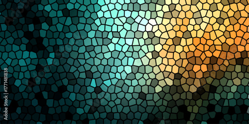Abstract colorful background with a vibrant geometric mosaic pattern and digital light elements