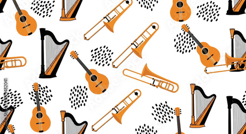 Orchestral Harmony A Musical Pattern with Harps, Guitars, and Trombones