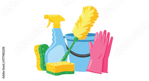 Colorful cleaning supplies, perfect for spring cleaning and a tidy home