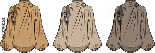 Collection of Women's Bodysuits with Elegant Neckline and Sleeve Details