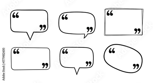 Collection of Hand-Drawn Speech Bubbles and Quote Frames with Quotation Marks, Perfect for Communication Graphics and Text Boxes