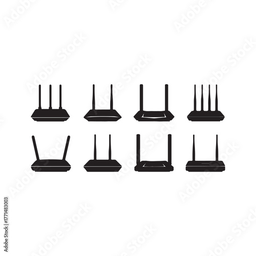 Illustration of router icon set collection of different wireless routers for home or office network equipment for internet connection