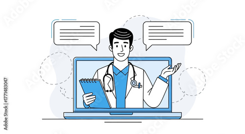 Online Doctor Consultation Healthcare Professional on Laptop Screen