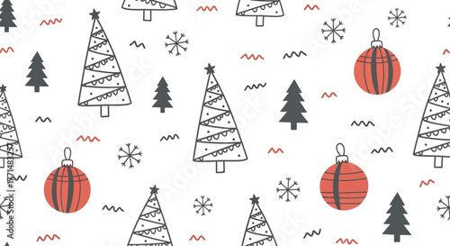 Festive Holiday Pattern with Christmas Trees and Ornaments for Seasonal Projects