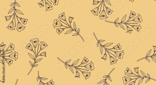 Elegant floral pattern with delicate flower branches for textile design and wallpapers