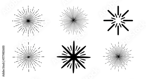 Collection of Six Starburst and Sunburst Graphic Elements for Design Projects