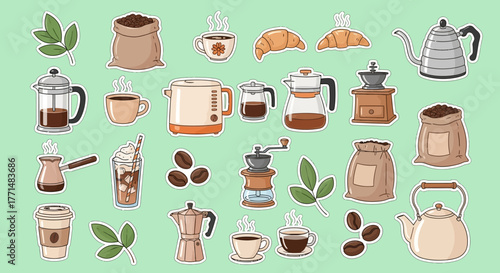 Coffee Time Hand-Drawn Coffee Set Illustration for Cafe