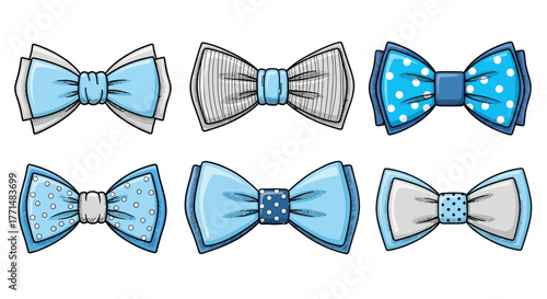 Collection of Blue Bow Ties Vector Illustration of Fashion Accessories for Various Occasions