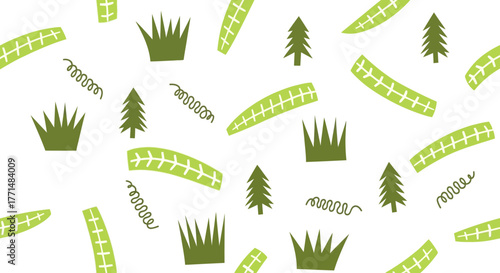 Nature's Green Ensemble A Playful Pattern of Trees, Grass, and Twists