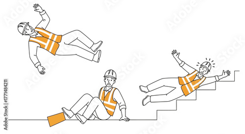 Construction Worker Falling Accidents Illustration Slips, Trips, and Falls