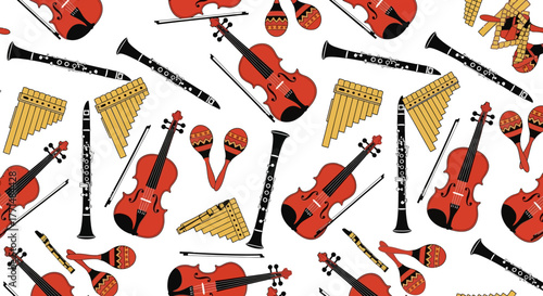 Musical Instruments Pattern Vibrant Orchestral Harmony