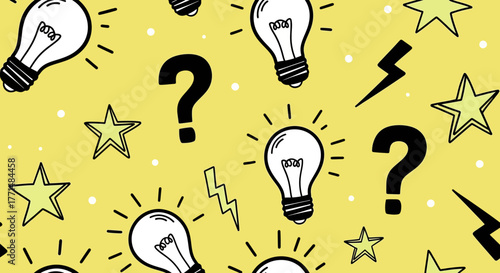 Question Mark and Light Bulb Idea Pattern on Yellow Background