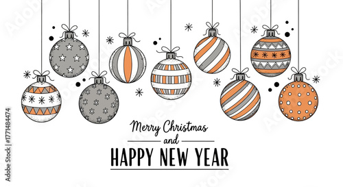 Festive Christmas Ornaments and New Year Greeting Card Holiday Season Celebrations