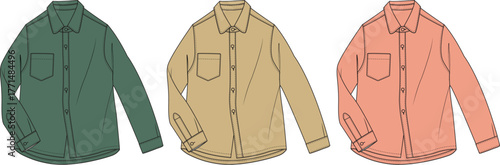Versatile Shirts Illustration Front View of Button-Down Shirts in Various Colors