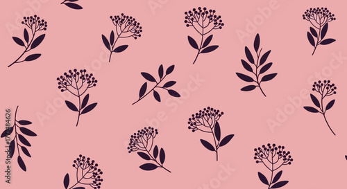 Floral Pattern Design Delicate Sprigs and Leaves on a Soft Pink Background for Various Applications