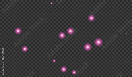 Abstract glowing pink bokeh lights on a dark transparent background