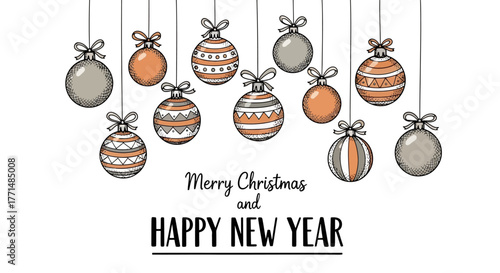 Christmas and New Year Greetings with Festive Ornament Decorations A Season of Joy