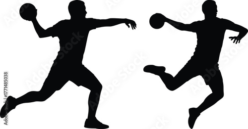 Silhouette of Two Men Playing Handball Throwing Ball Vector Illustration