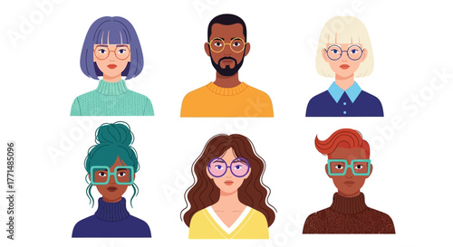 Diverse Portraits A Collection of Modern Individuals, Showcasing Unique Personalities with Glasses