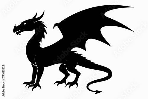 Dragon silhouette vector, Black Dragon black symbol
