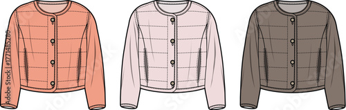 Cropped Quilted Jacket Fashion Illustration in Different Colors