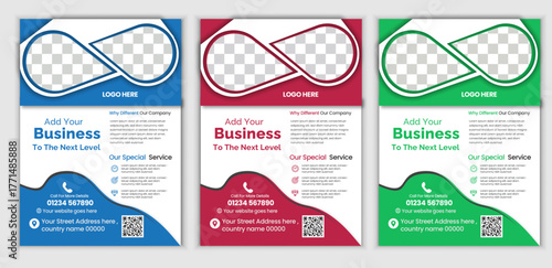 a bundle of 3 templates business flyer design, in blue color, and modern design,marketing,business proposal, promotion, advertise, publication and editable vector template design