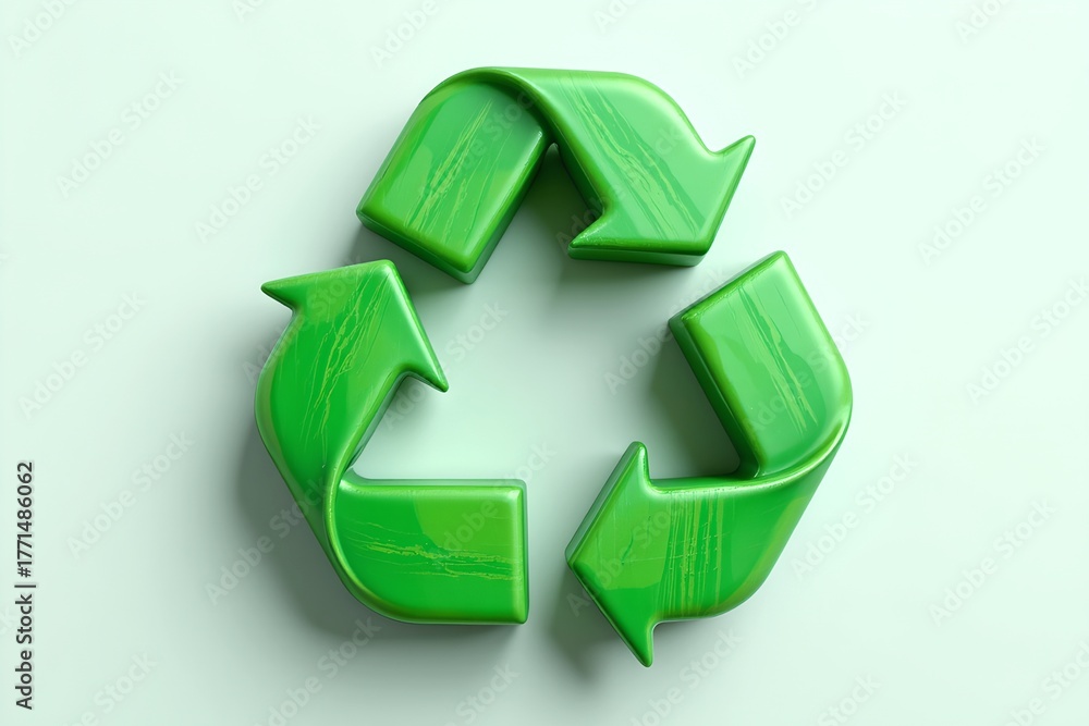 Obraz premium A green recycling symbol isolated on a subtle background, representing environmental consciousness and sustainability.