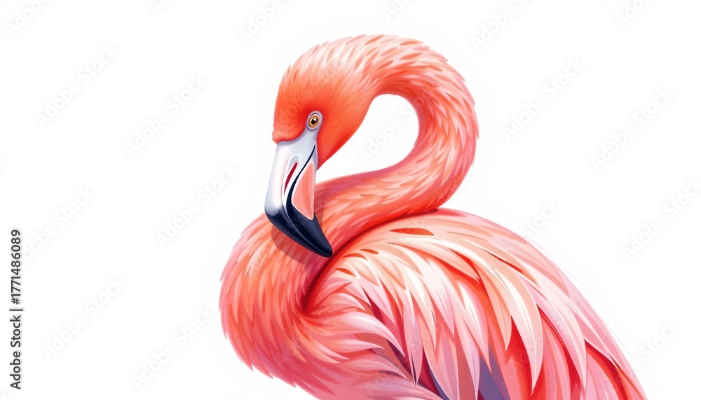 Obraz premium A vibrant flamingo with pink feathers elegantly posed, captured in a moment of tranquility 