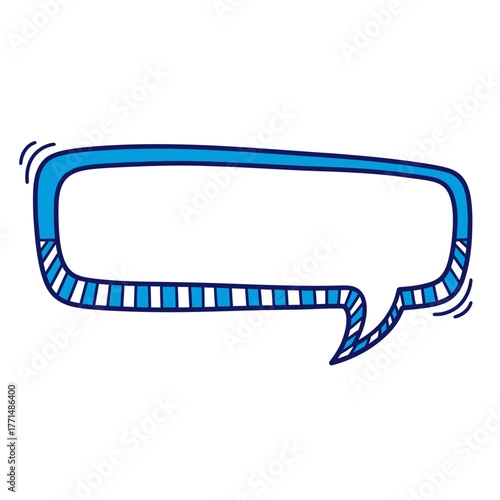 Hand-Drawn Blue Speech Bubble Vector: Chat Box with Striped Accent for Dialogue