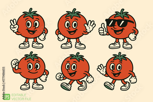 Cute Cartoon Tomato Characters with Various Poses and Expression