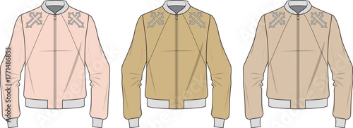 Stylish Bomber Jackets with Cross Stitch Detail in Varying Earth Tones