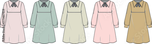 Elegantly Styled Long Sleeve Dress Pattern in Multiple Soft Color Palette Options
