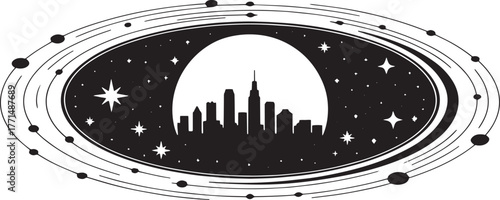 Los Angeles Skyline In Abstract Circle Frame Vector Design Concept, City Illustration