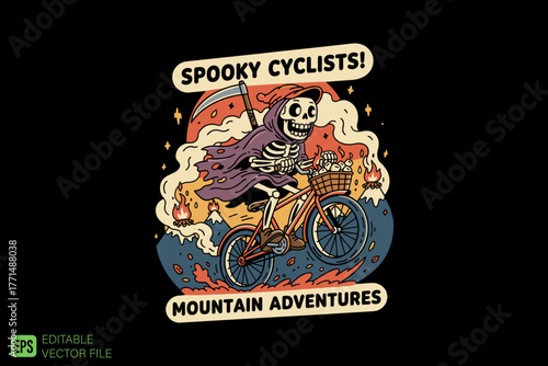 Spooky Cyclist Mountain Adventures Halloween Skeleton Riding Bic