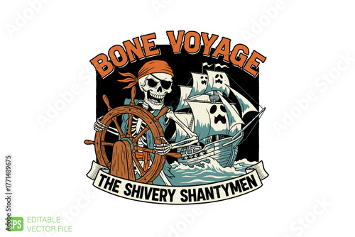 Bone Voyage The Shivery Shantymen Pirate Skeleton Ship Wheel.