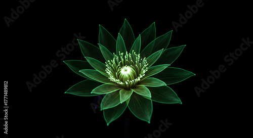 Luminous Green Flower on Black