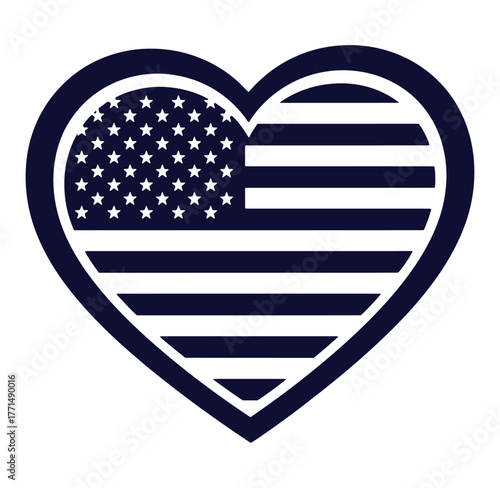 American flag in a heart shape symbolizing patriotism and love for the united states