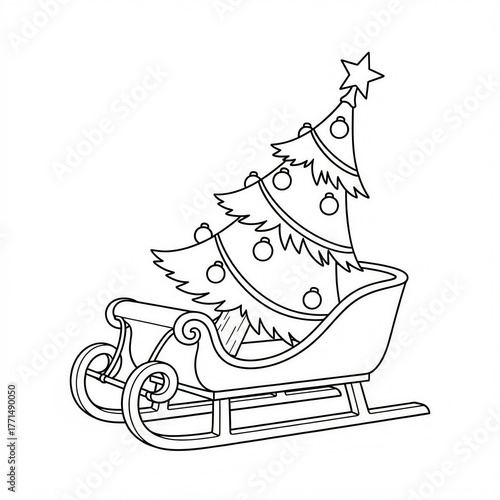 christmas tree on a sleigh sketch 