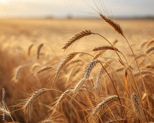 golden wheat field close up in sunlight  