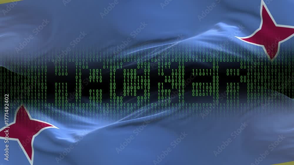 Aruba flag - Waving flag on matrix binary code background