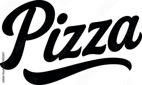 Pizza text logo bold script lettering for restaurant branding isolated on white background