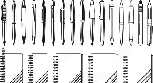 Collection of pens and notebooks