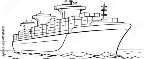 Large cargo ship sailing on ocean, container vessel transportation, international trade, global shipping industry, freight logistics, maritime import export, ocean freight, commerce