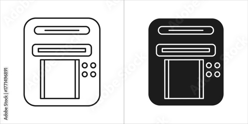 Two icons of a mail slot, one outlined and one filled, on a