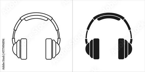 Two headphone icons, one outlined and one filled black, on a